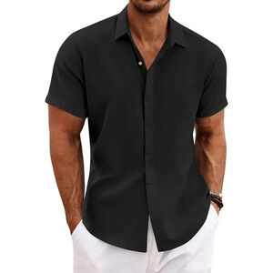 ❤️Men's  Black Shirts Short Sleeve Casual Shirts for Men Beach Summer Shirt
